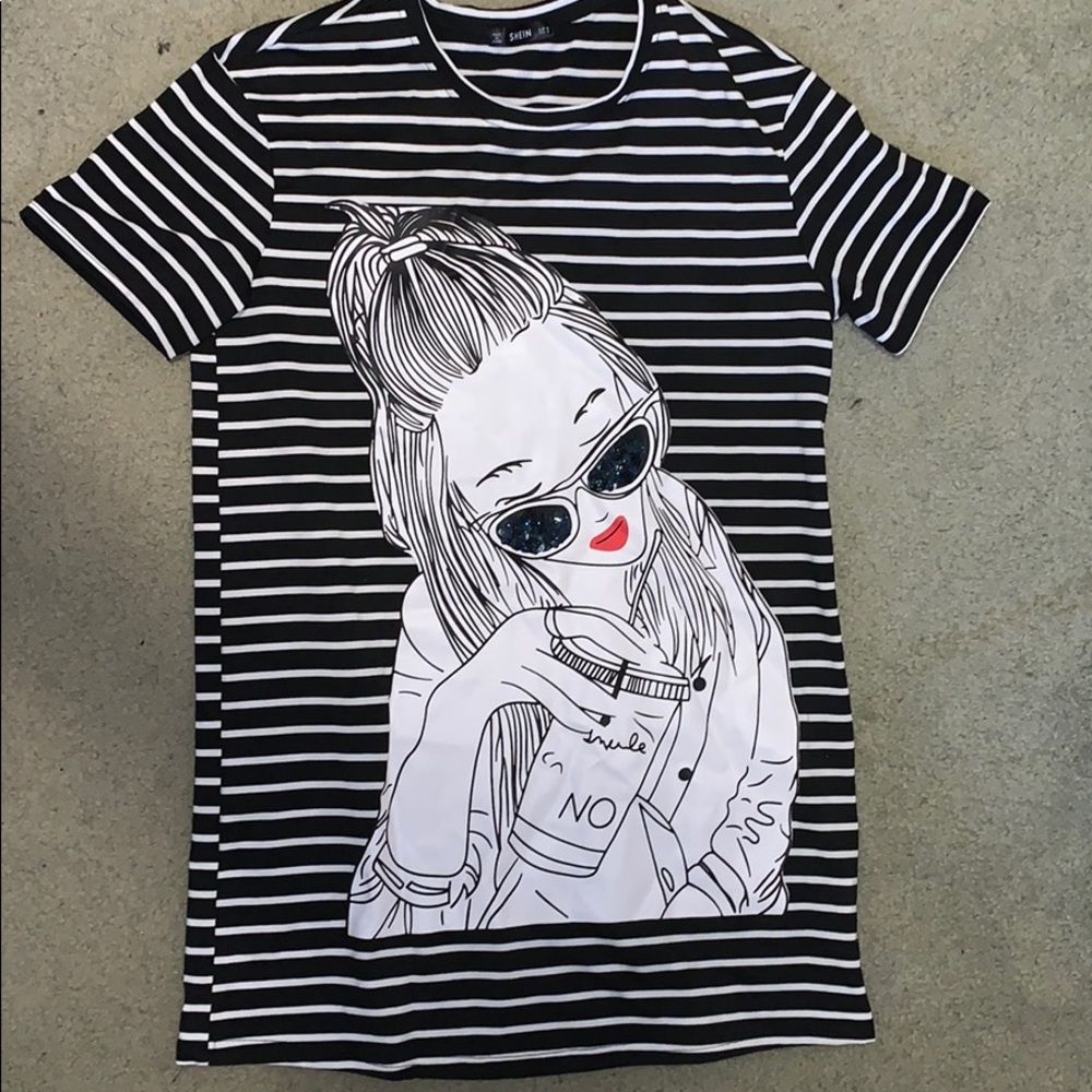 Striped T-shirt Dress with Girl Decal